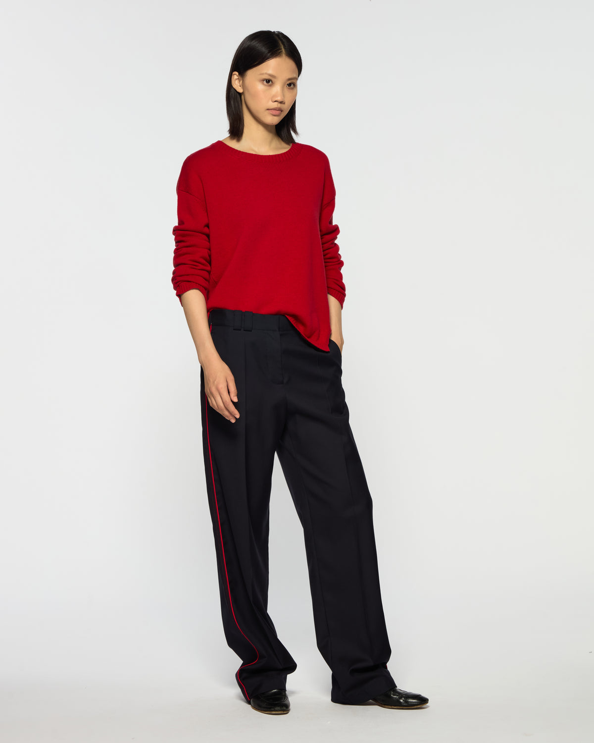 Flat Fronted Jogger - Navy Blue Wool