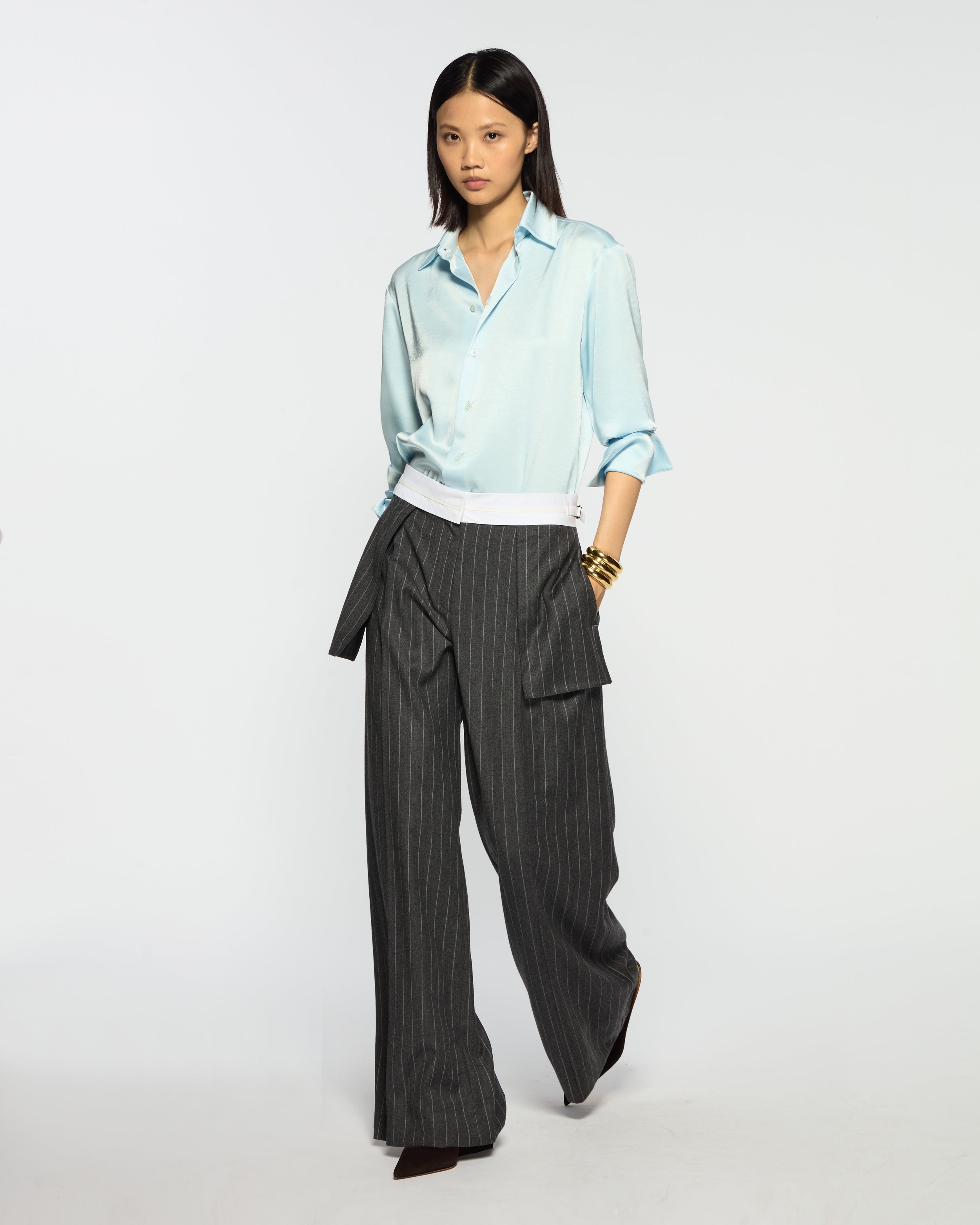 Inside Out Trouser  - Dark Grey Pinstripe Wool