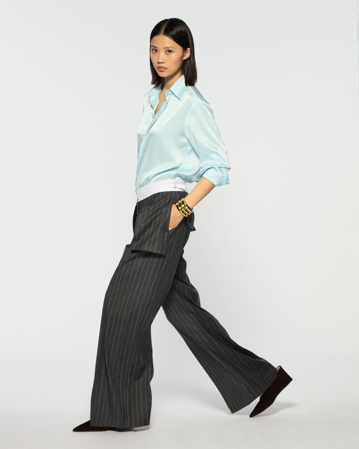 Inside Out Trouser  - Dark Grey Pinstripe Wool
