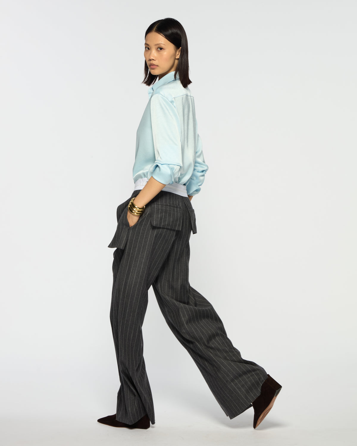 Inside Out Trouser  - Dark Grey Pinstripe Wool