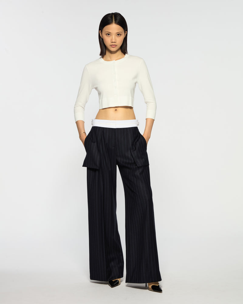 Inside Out Trouser  - Navy Blue Pinstripe Wool picture #3
