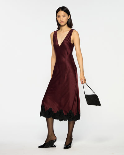 Serena Bute London Satin Midi Dress with Lace Hem - Burgundy for Women Ladies SERENA BUTE Serena Bute London Satin Midi Dress with Lace Hem - Burgundy for Women Ladies SERENA BUTE