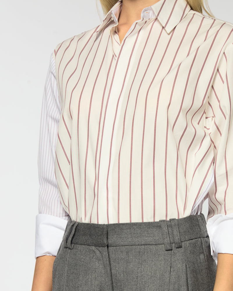 Cotton Oversized Shirt - Burgundy Stripe SERENA BUTE