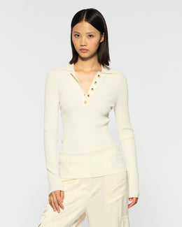 Ribbed Henley Top - Cream
