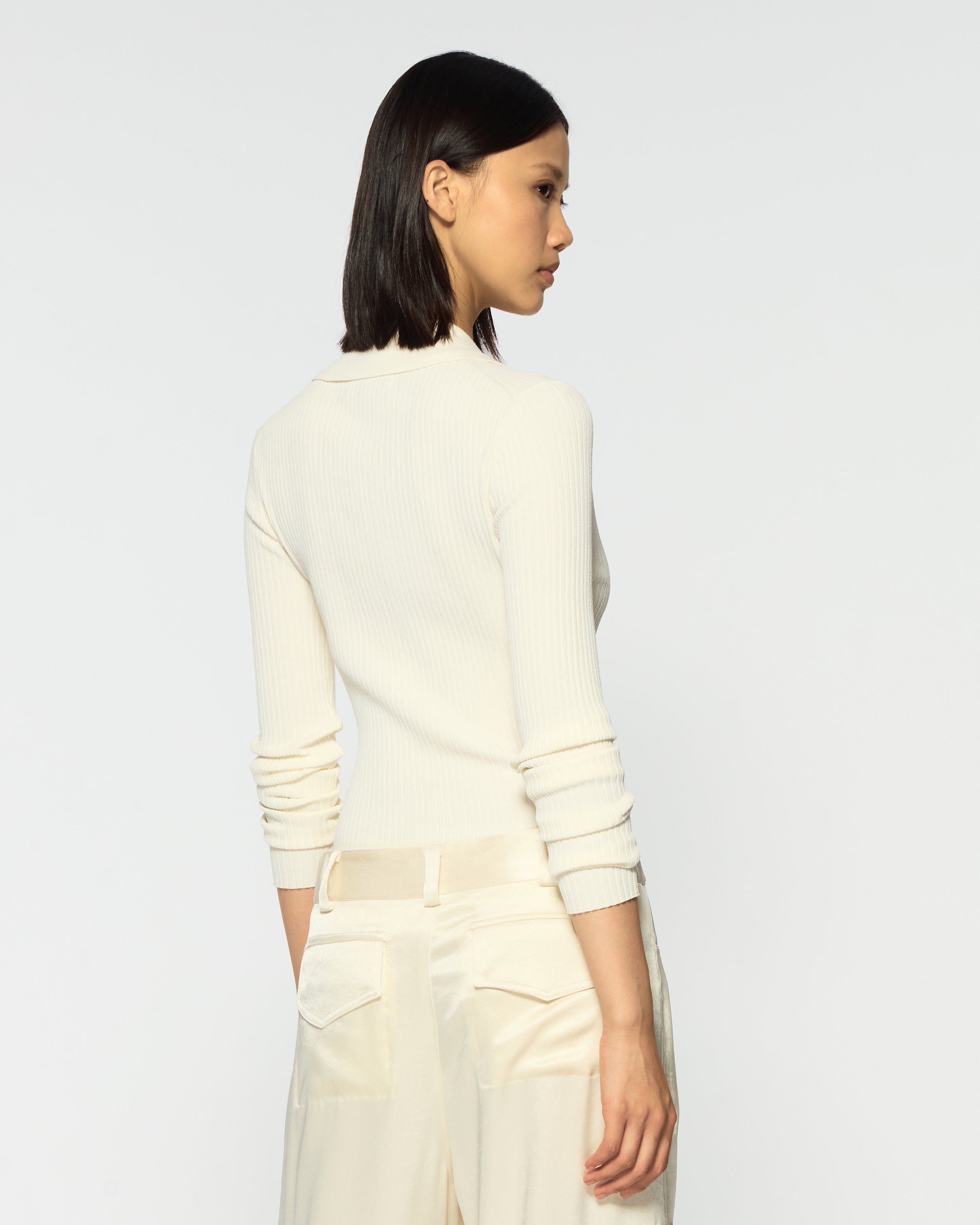 Ribbed Henley Top - Cream