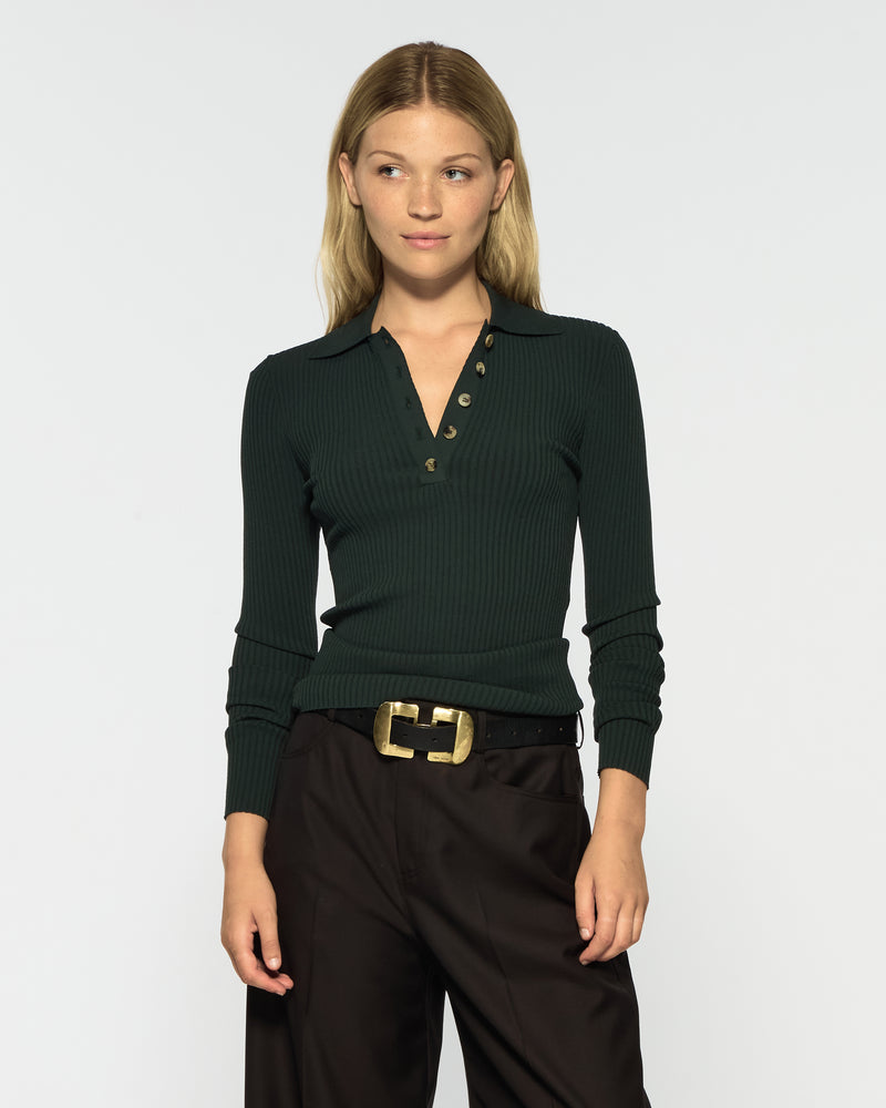 Ribbed Henley Top - Forest Green picture #1