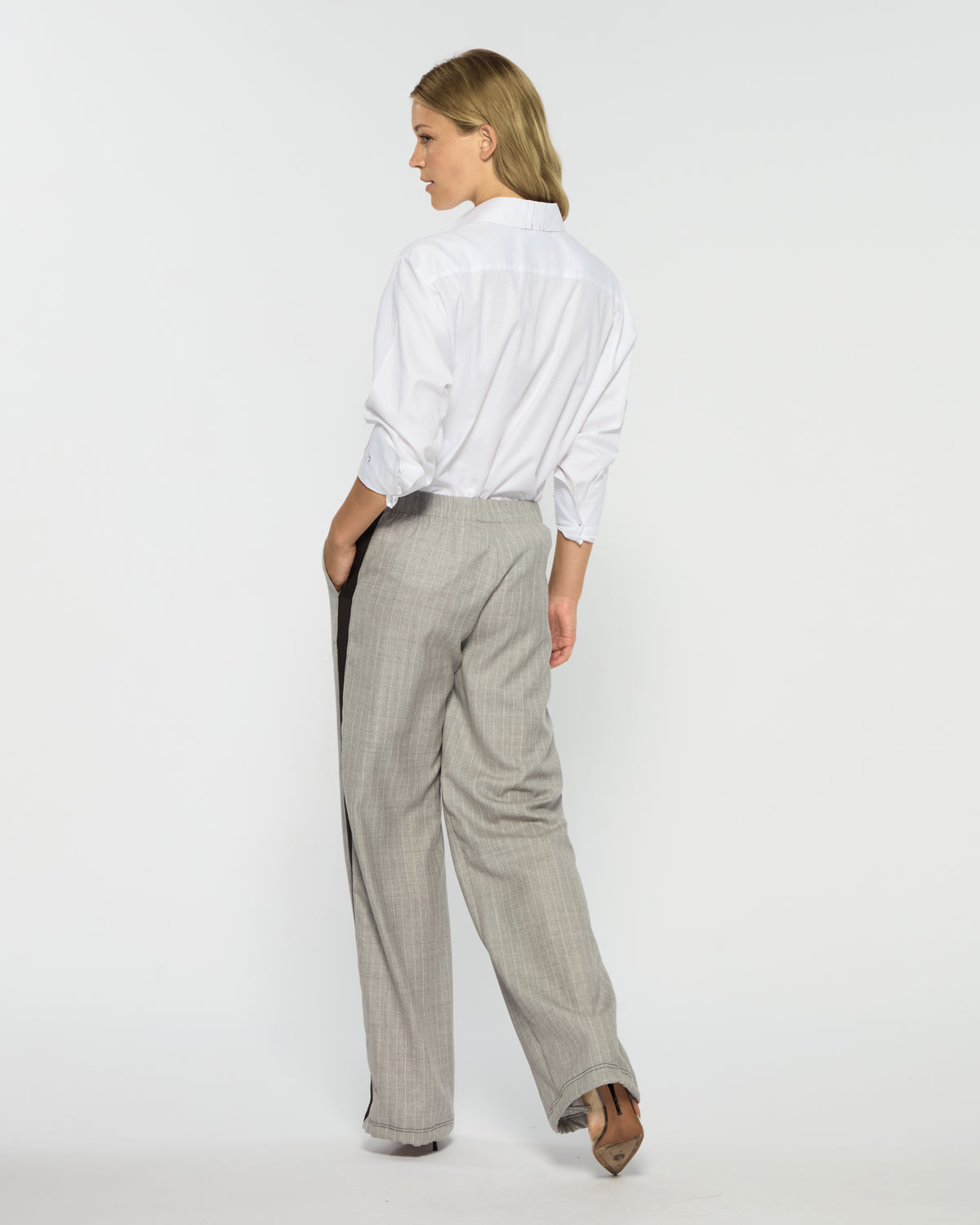 Serena Jogger - Light Grey Pinstripe Wool
