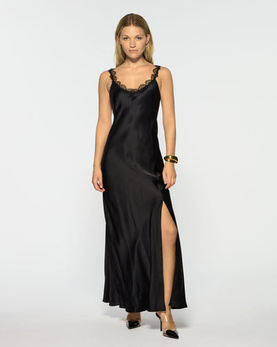 Slip Dress with Lace Trim  - Black Silk SERENA BUTE