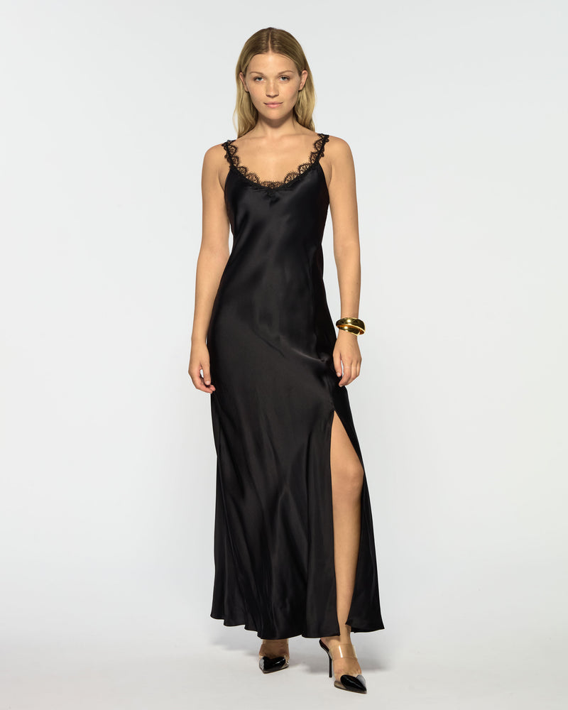 Slip Dress with Lace Trim  - Black Silk picture #1