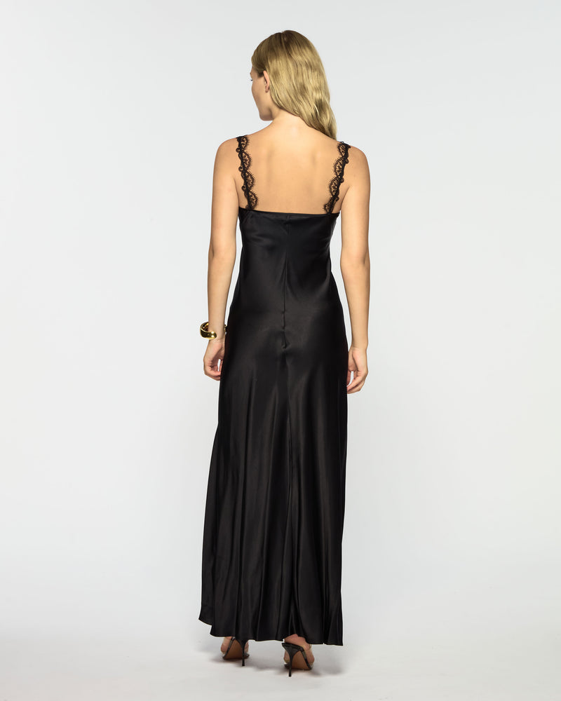 Slip Dress with Lace Trim  - Black Silk picture #4