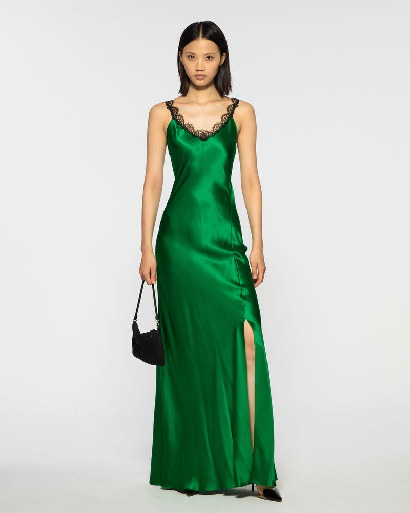 Slip Dress with Lace Trim - Emerald Silk picture #3