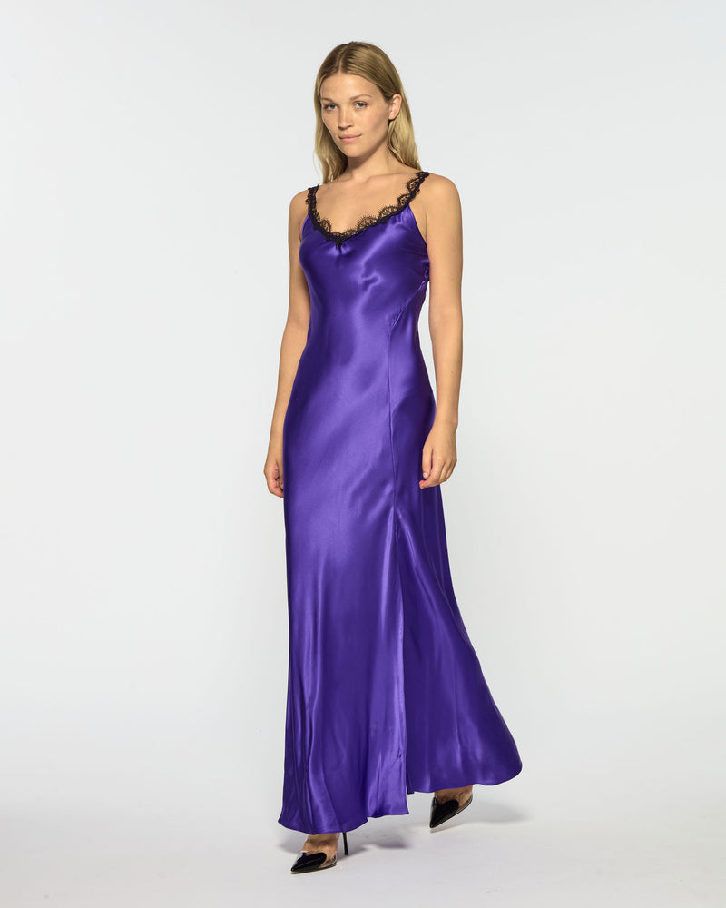 Slip Dress with Lace Trim - Violet Silk picture #1