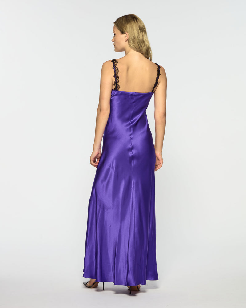 Slip Dress with Lace Trim - Violet Silk picture #4