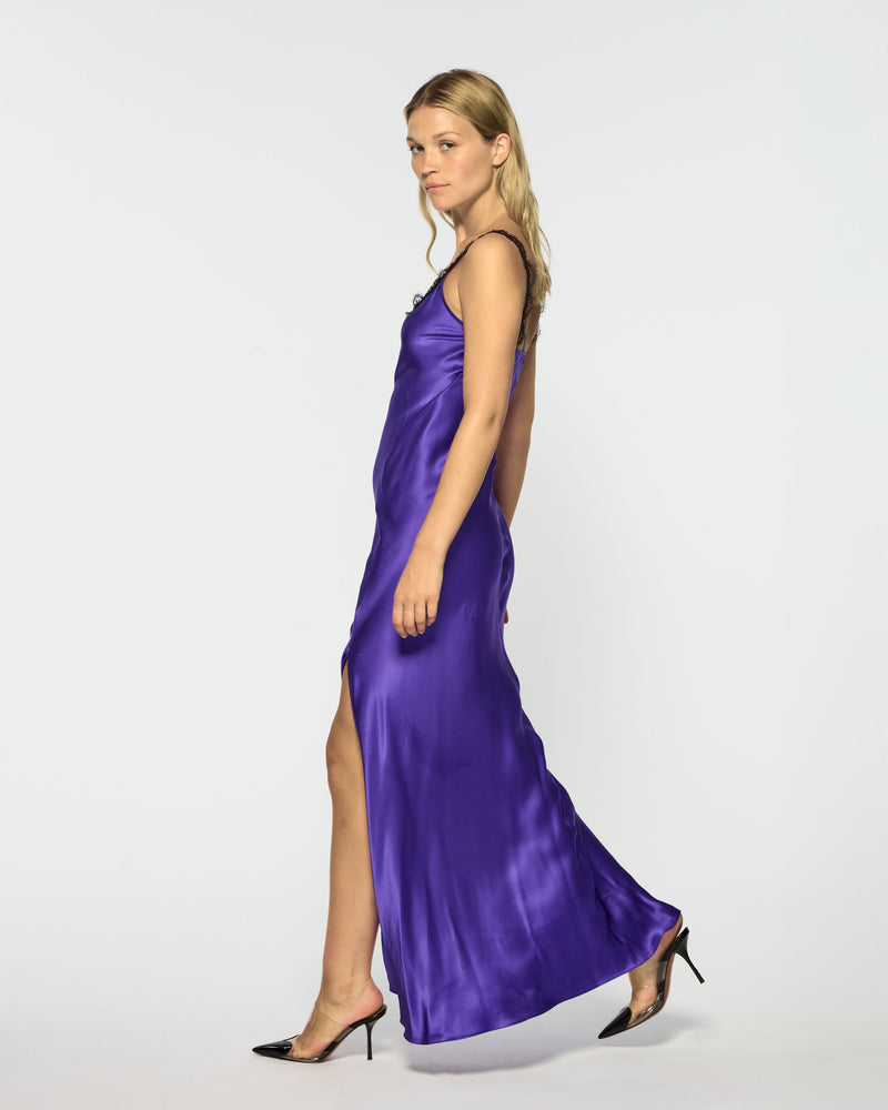Slip Dress with Lace Trim - Violet Silk picture #3