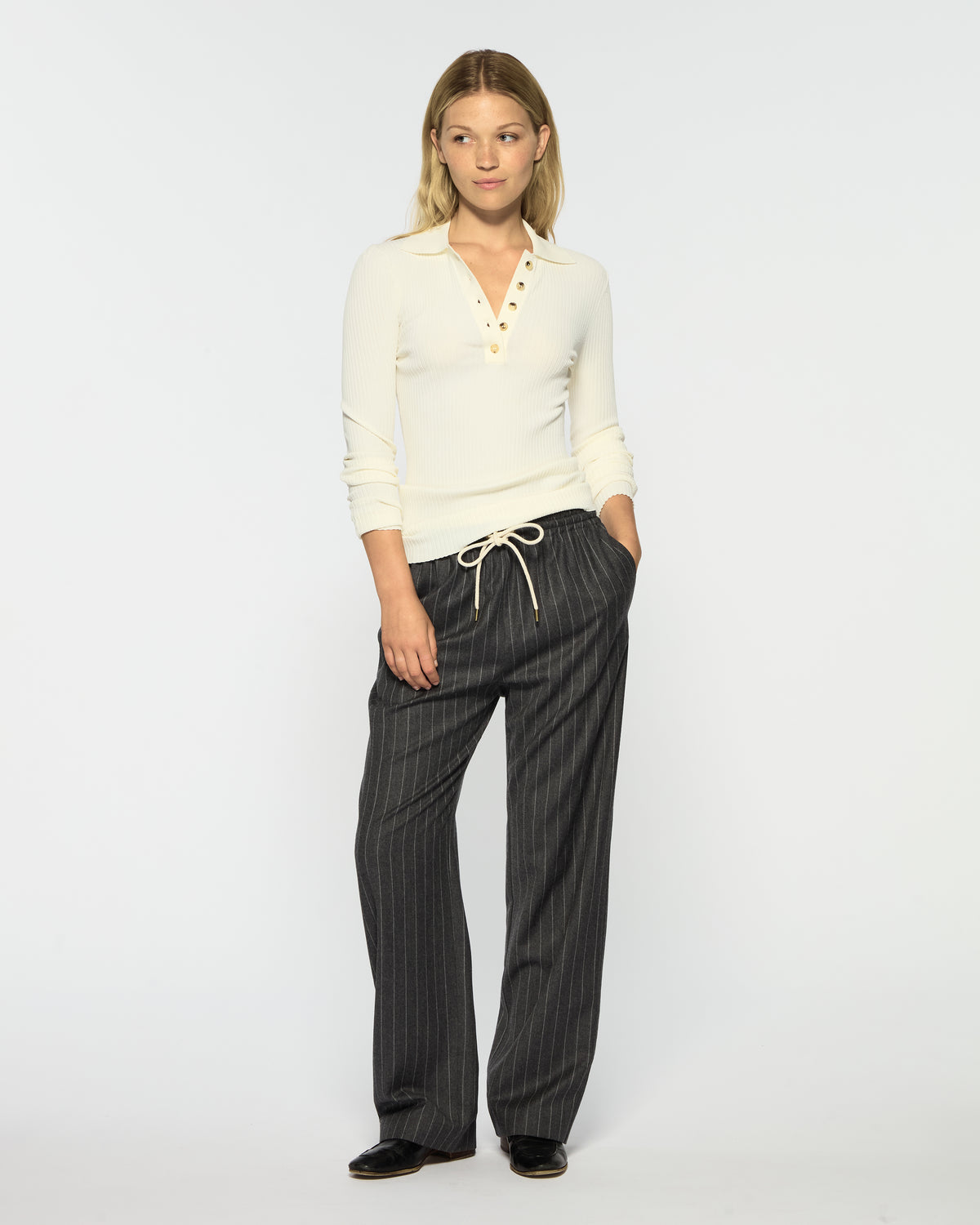 Slim Leg Jogger - Dark Grey Pinstripe Wool