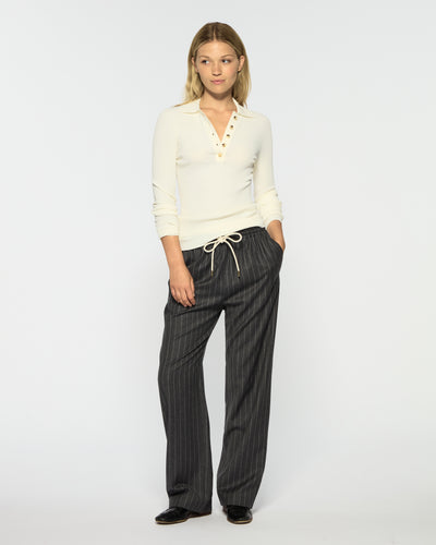 Slim Leg Jogger - Dark Grey Pinstripe Wool SERENA BUTE