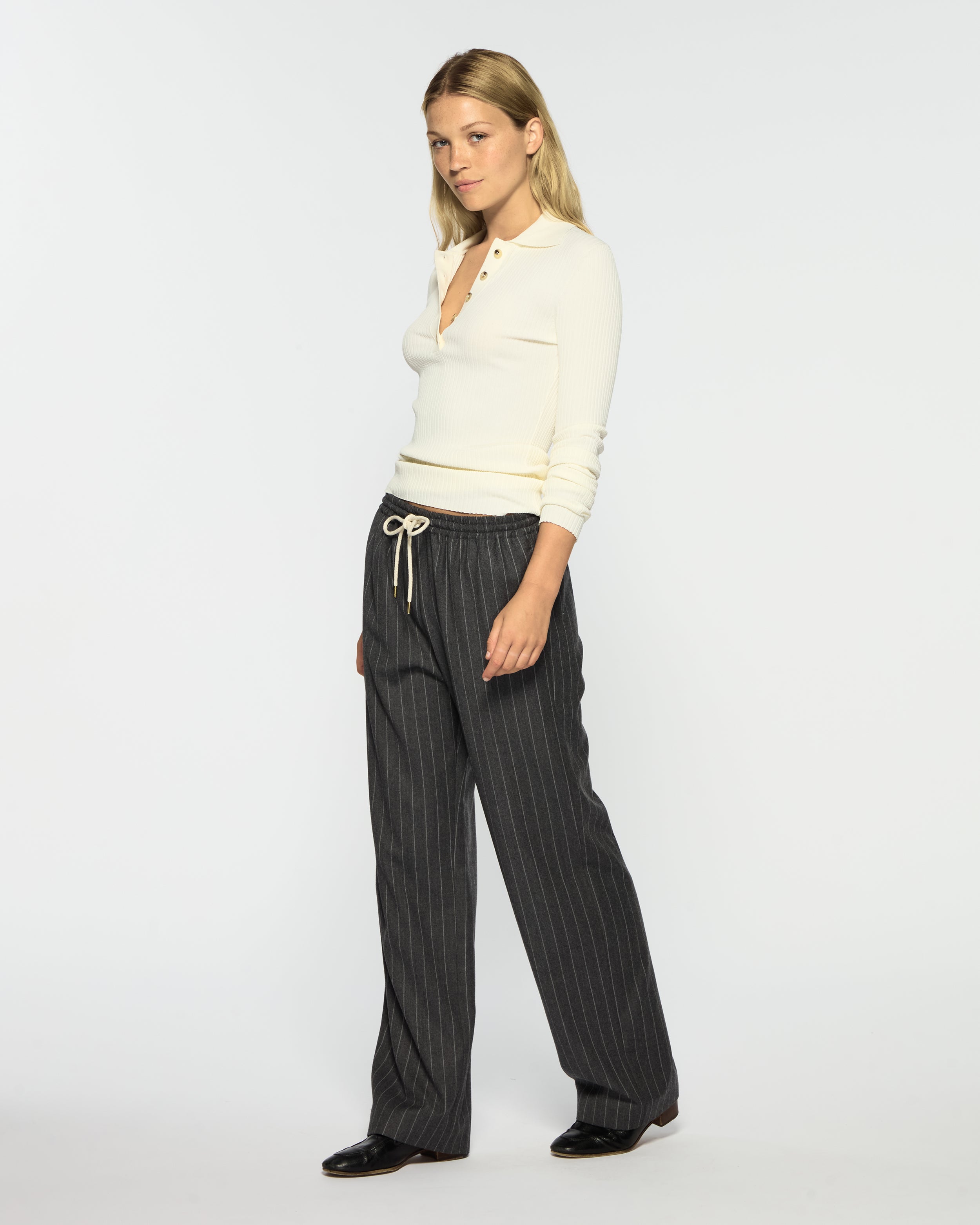 Slim Leg Jogger - Dark Grey Pinstripe Wool