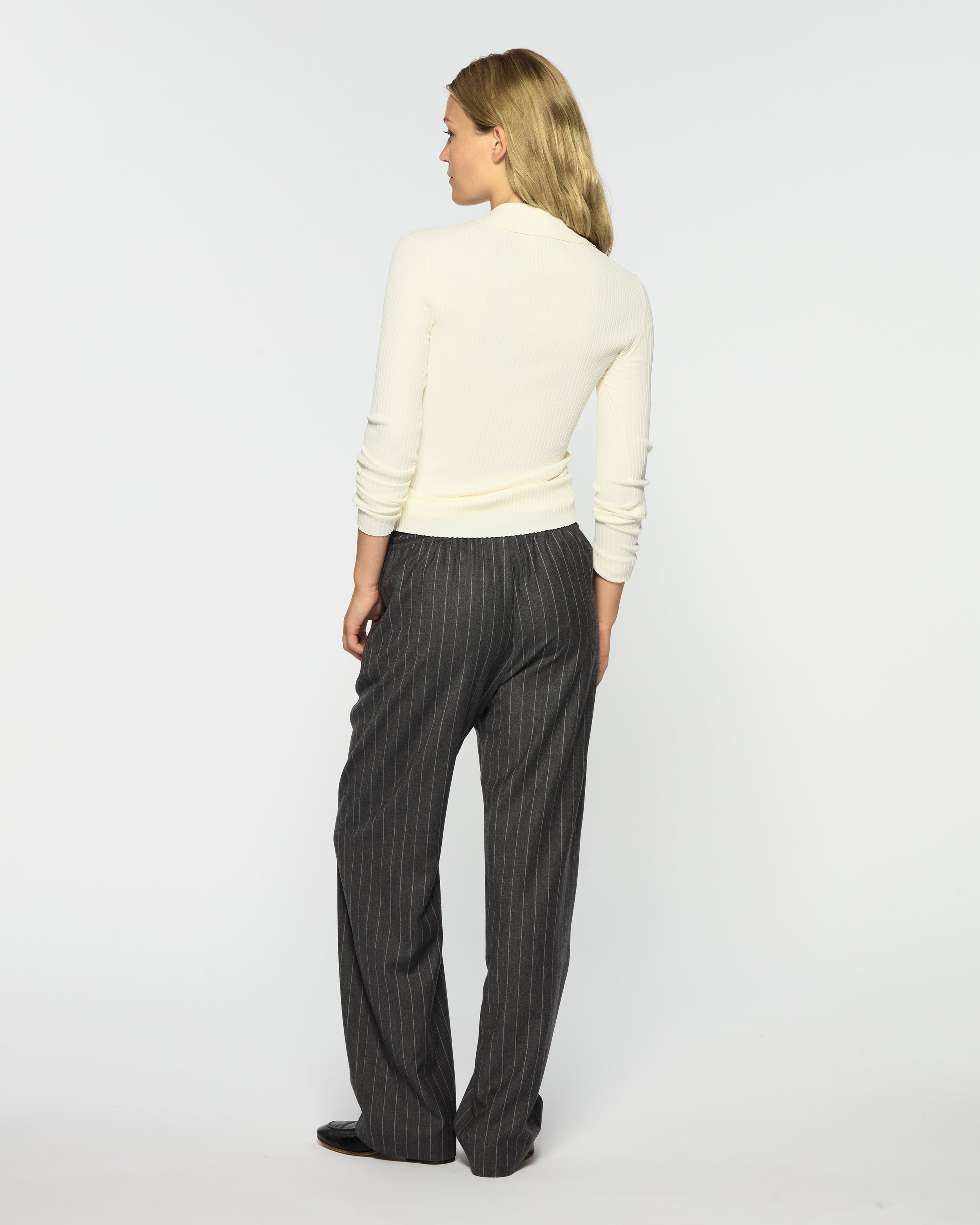 Slim Leg Jogger - Dark Grey Pinstripe Wool