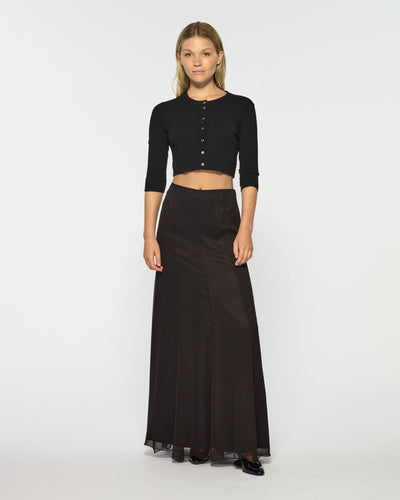 Georgette Full Length Skirt - Black Silk SERENA BUTE