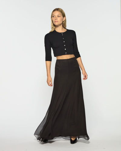 Georgette Full Length Skirt - Black Silk SERENA BUTE