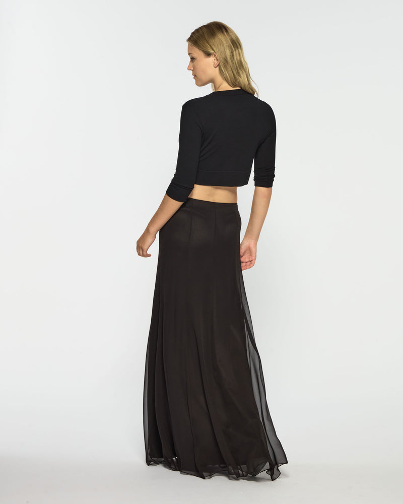 Silk Georgette Full Length Skirt - Black Silk SERENA BUTE
