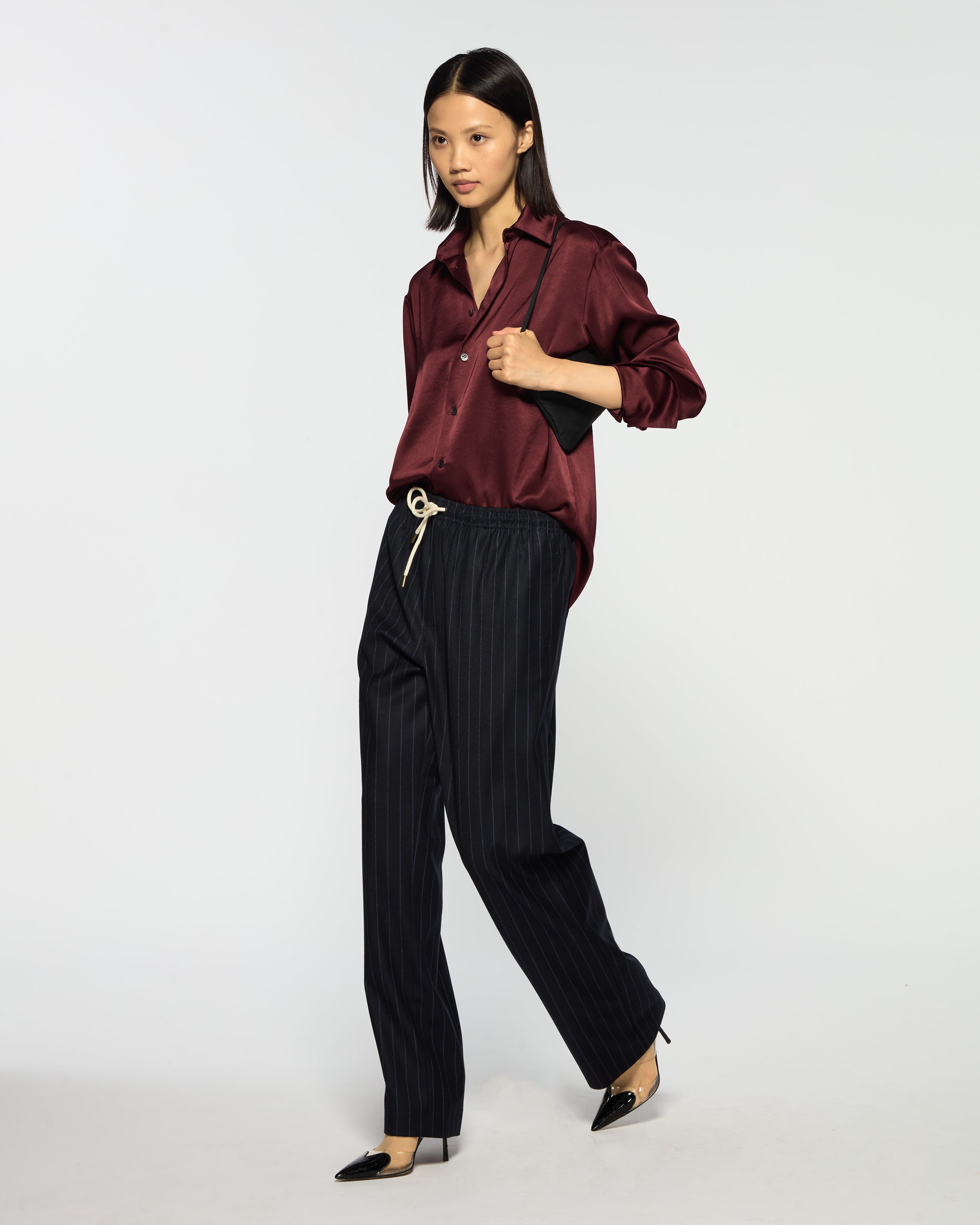 Slim Leg Jogger - Navy Blue Pinstripe Wool