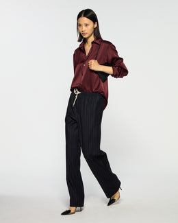 Slim Leg Jogger - Navy Blue Pinstripe Wool