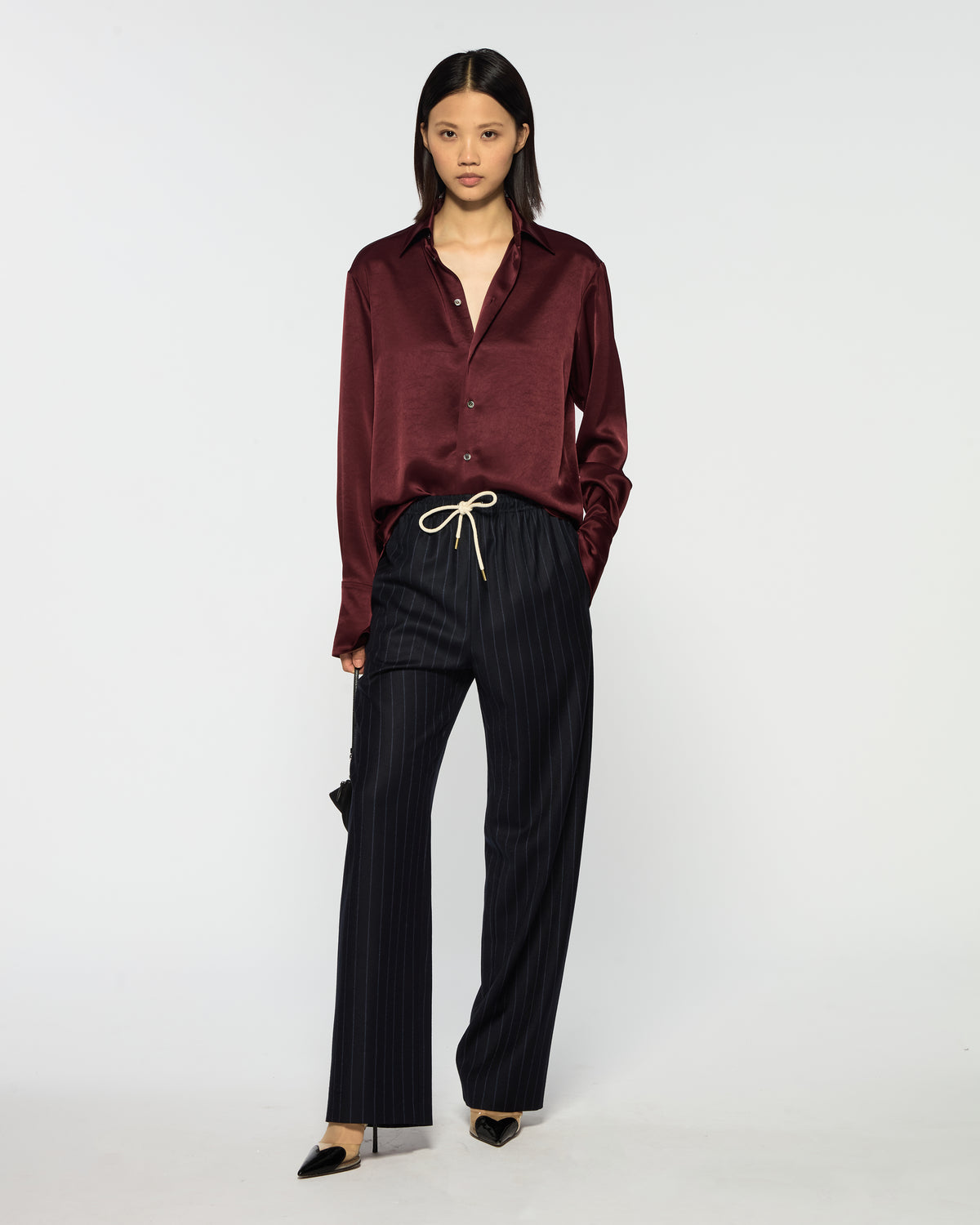 Slim Leg Jogger - Navy Blue Pinstripe Wool