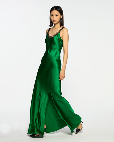 Serena Bute London Silk Slip Dress with Lace Trim - Emerald Silk for Women Ladies SERENA BUTE Serena Bute London Silk Slip Dress with Lace Trim - Emerald Silk for Women Ladies SERENA BUTE