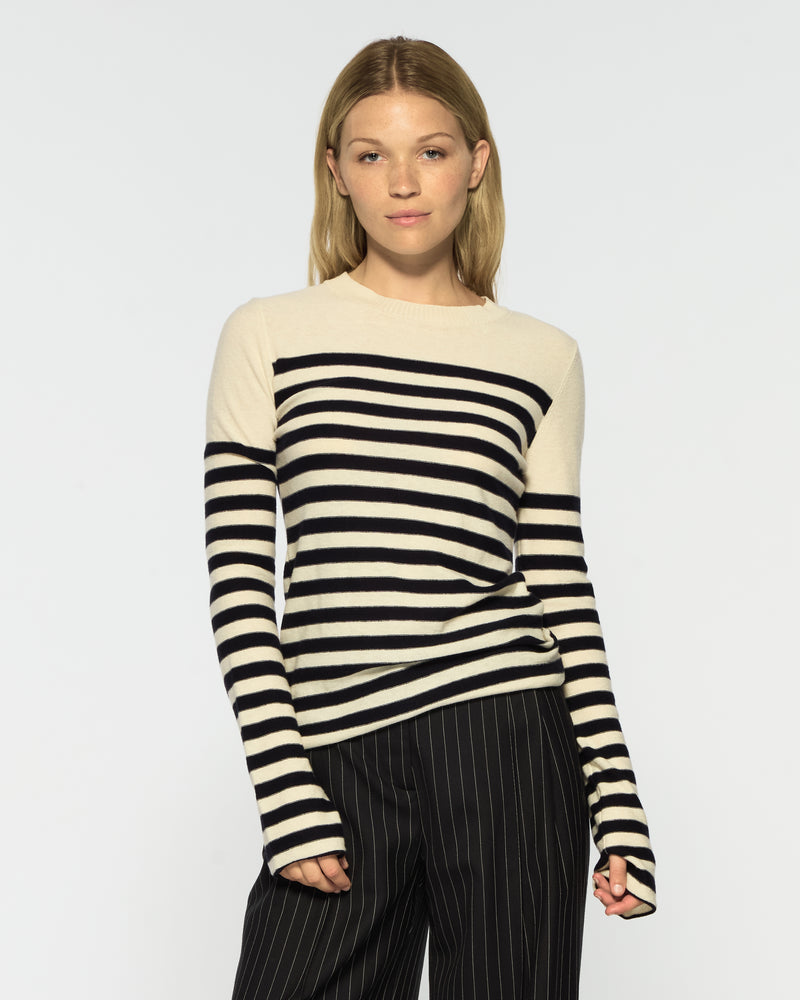 Striped Fitted Jumper - Cream / Navy Blue picture #1