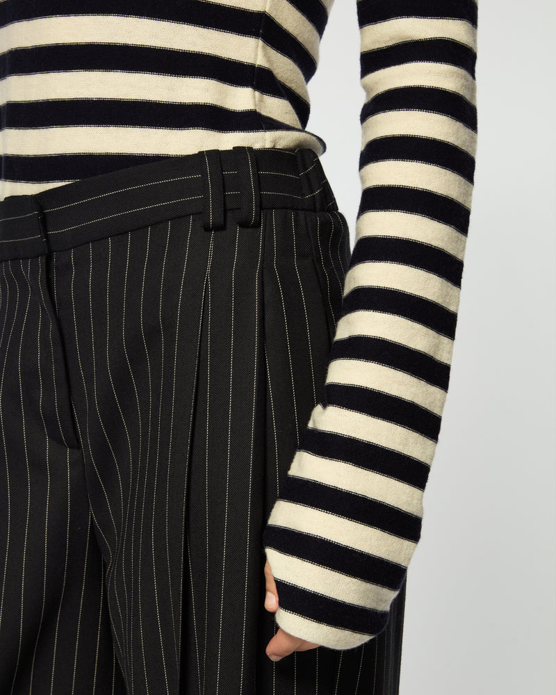 Merino Wool Striped Fitted Jumper - Cream / Navy Blue SERENA BUTE