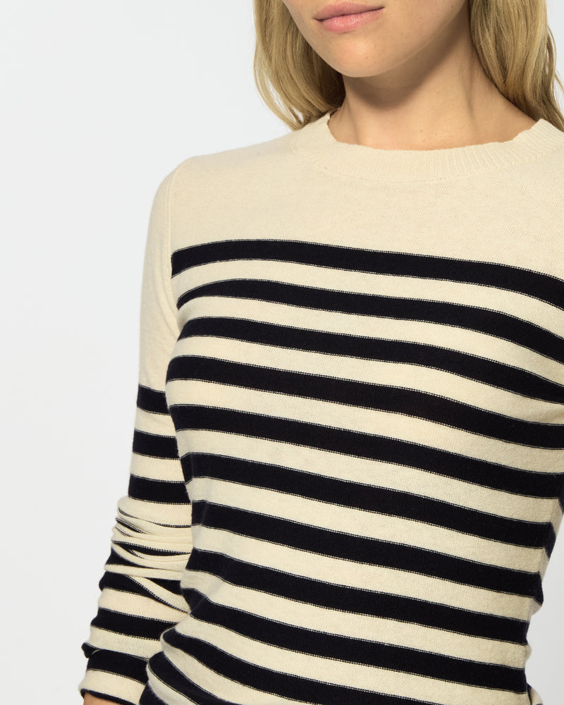 Merino Wool Striped Fitted Jumper - Cream / Navy Blue SERENA BUTE