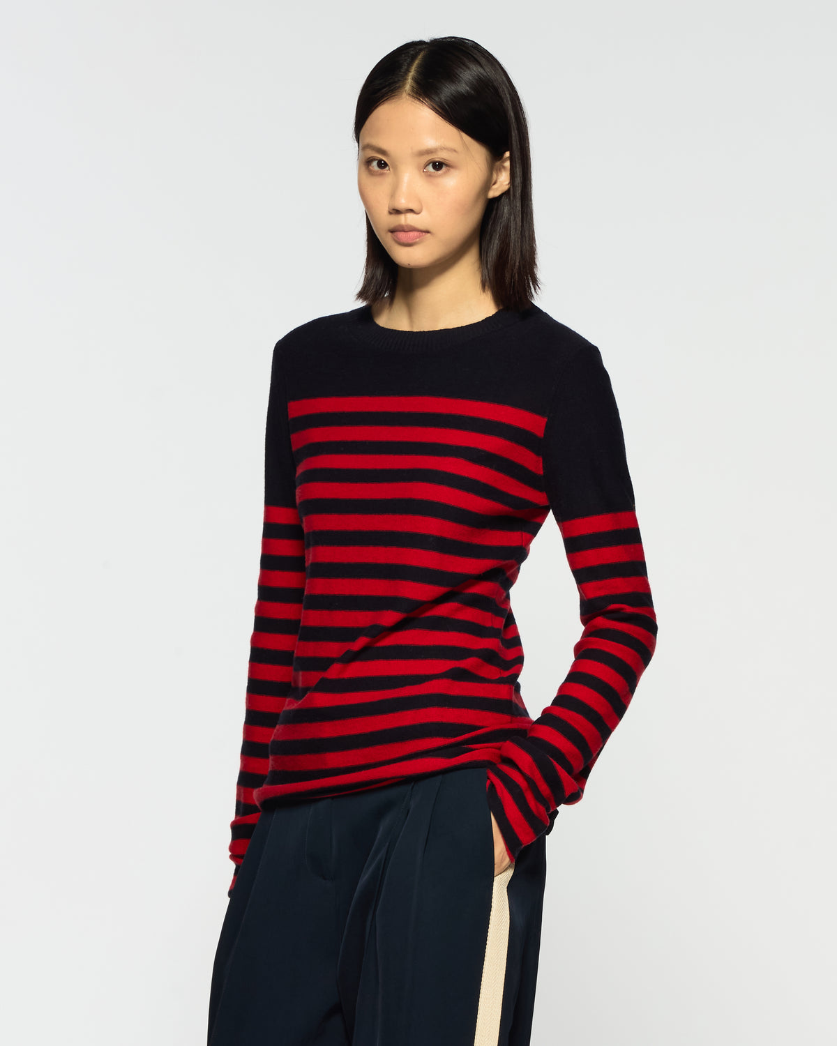 Striped Fitted Jumper - Navy Blue / Red