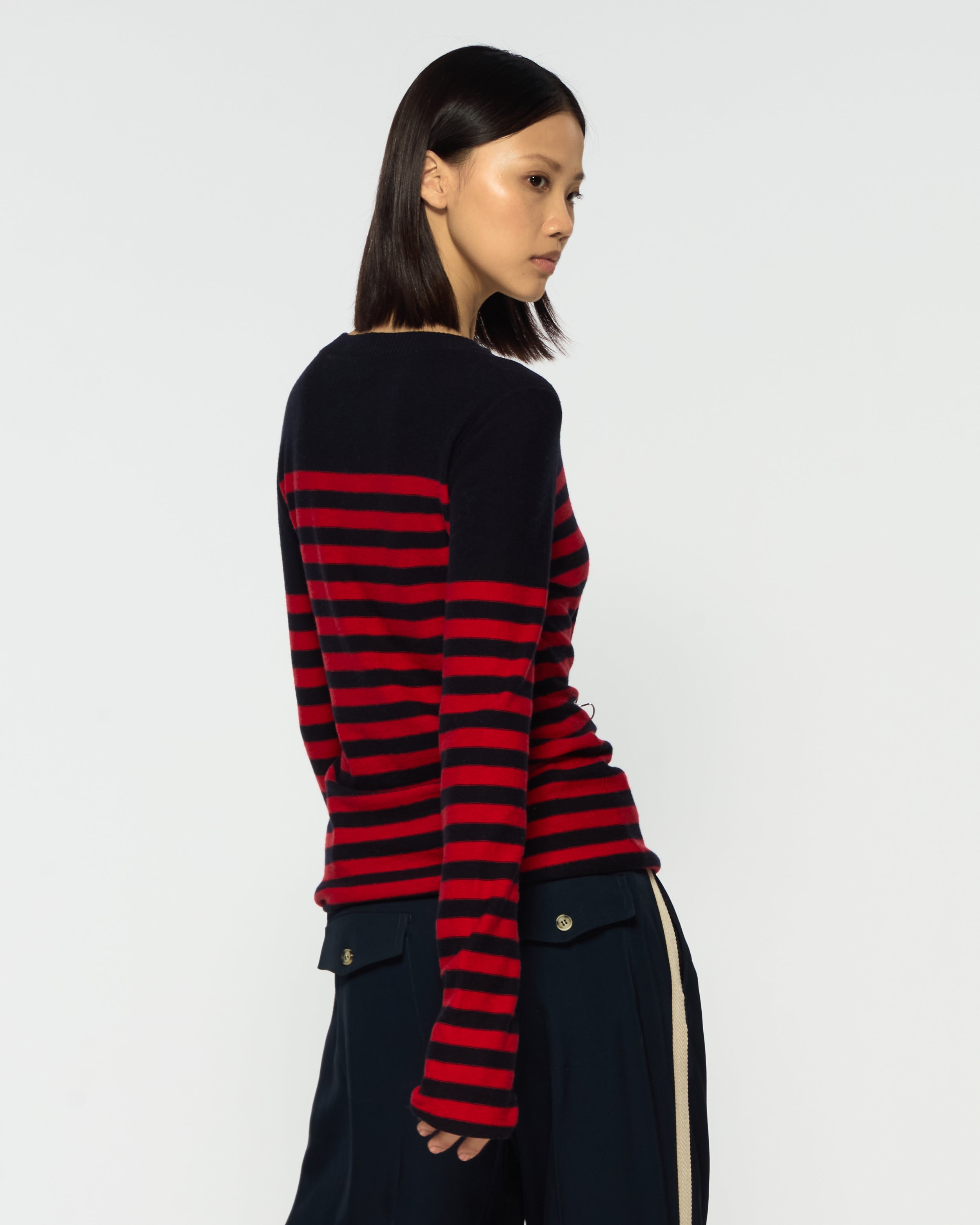 Striped Fitted Jumper - Navy Blue / Red