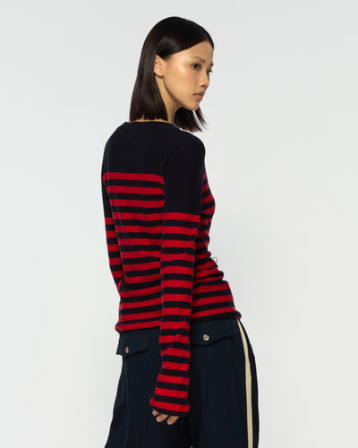 Striped Fitted Jumper - Navy Blue / Red SERENA BUTE