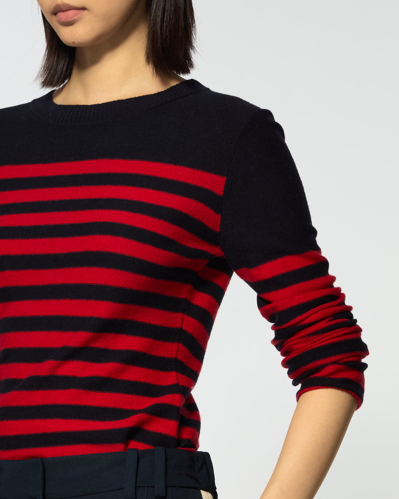 Merino Wool Striped Fitted Jumper - Navy Blue / Red SERENA BUTE