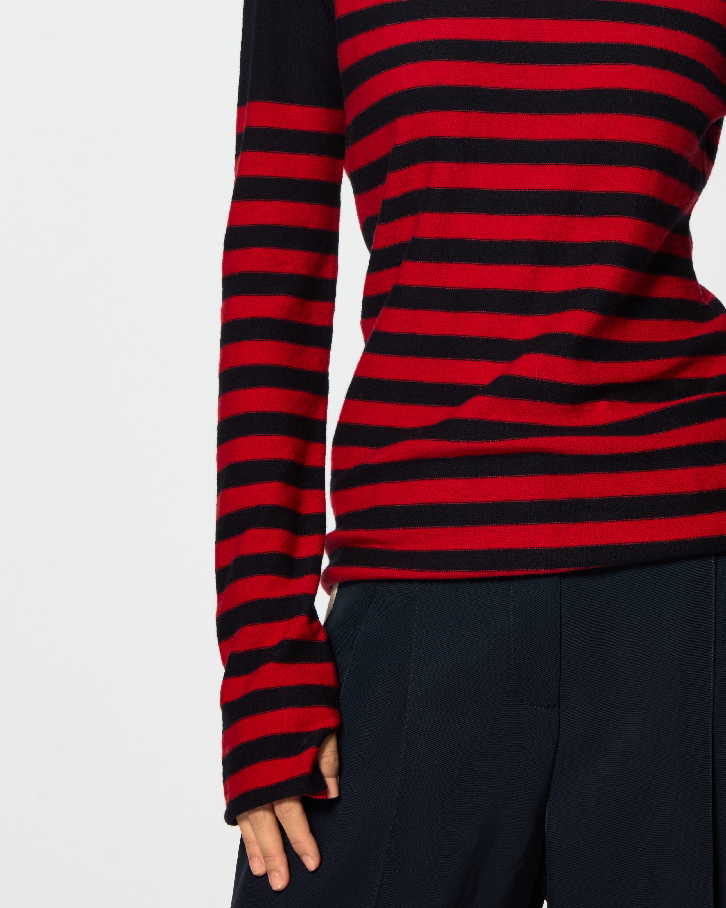 Striped Fitted Jumper - Navy Blue / Red