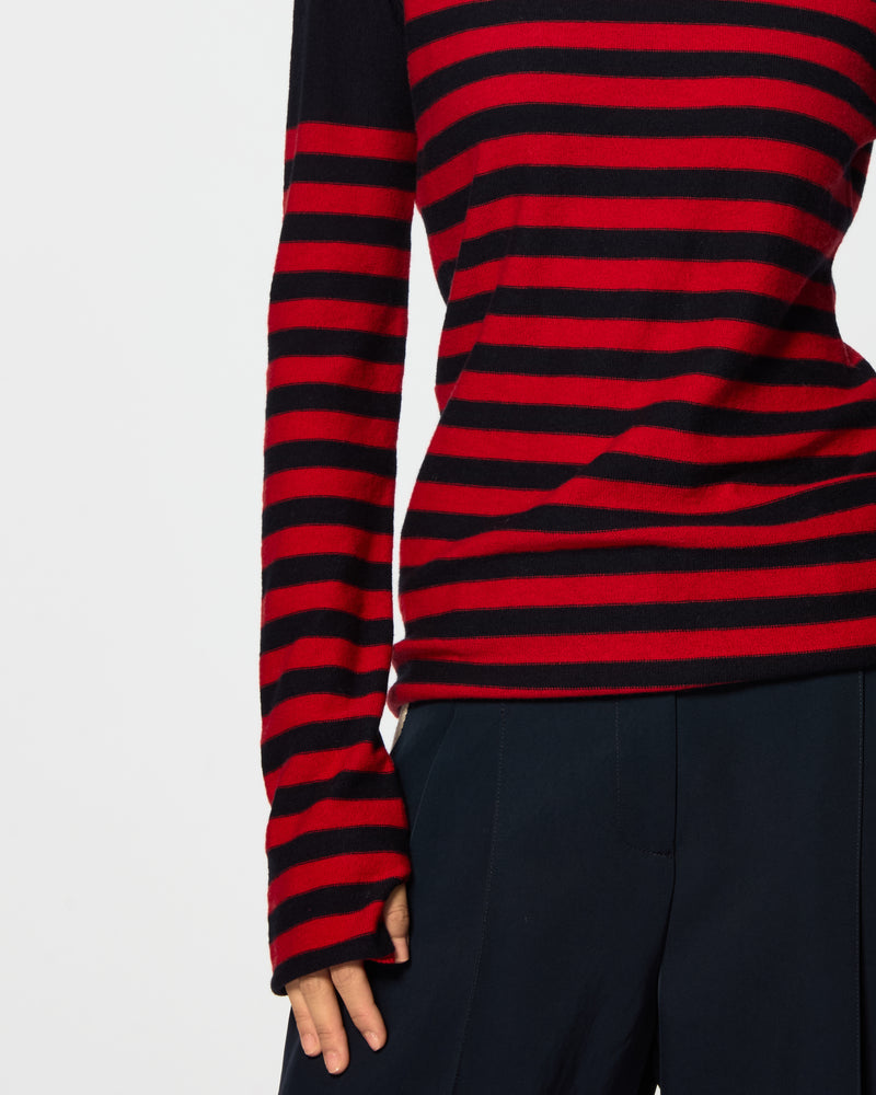 Merino Wool Striped Fitted Jumper - Navy Blue / Red SERENA BUTE