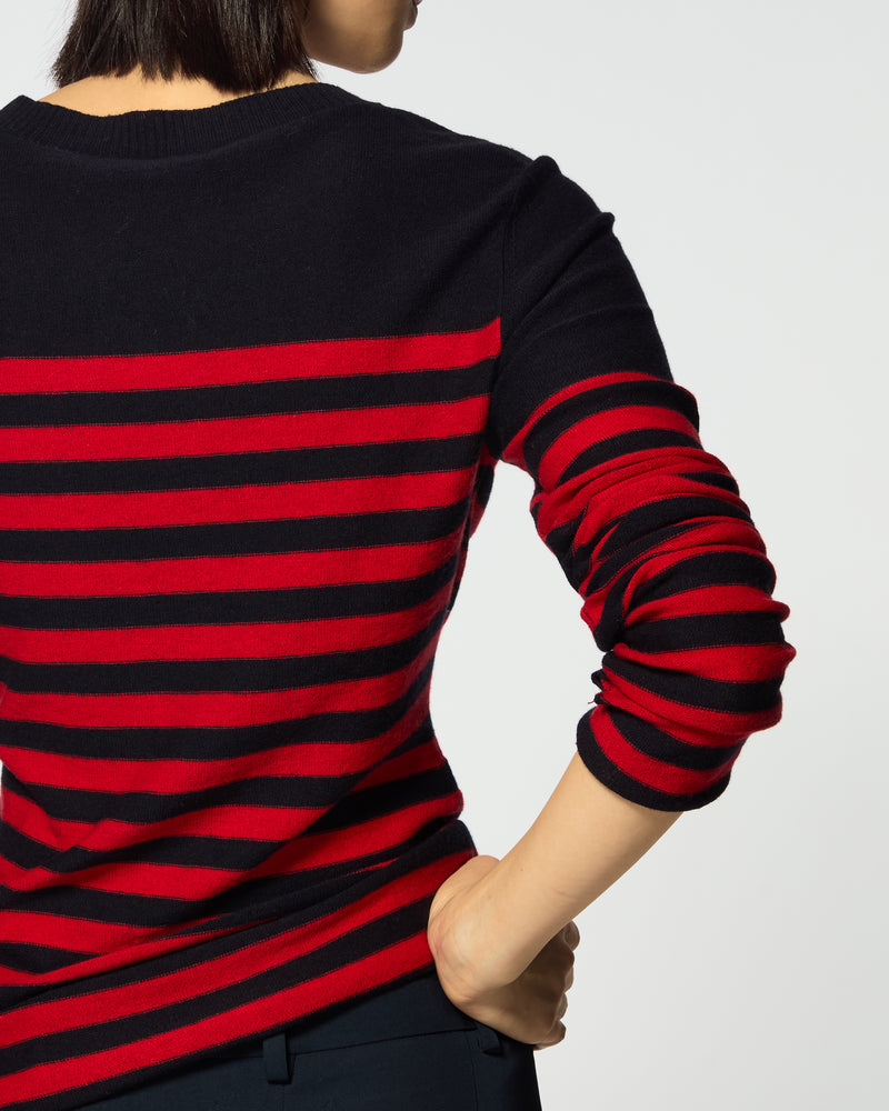 Merino Wool Striped Fitted Jumper - Navy Blue / Red SERENA BUTE