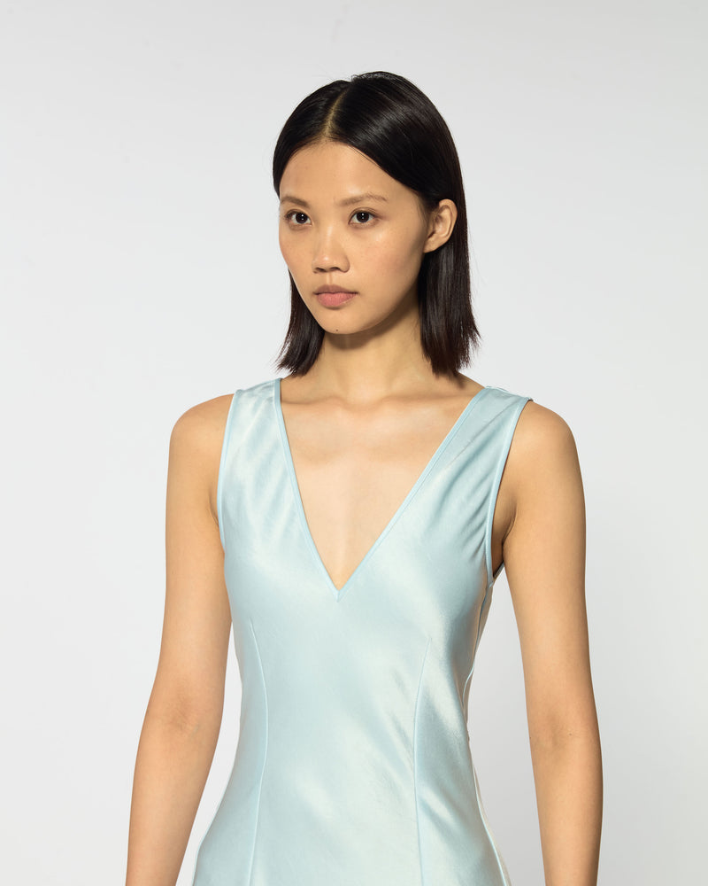 Satin Midi Dress with Lace Hem - Pale Blue SERENA BUTE