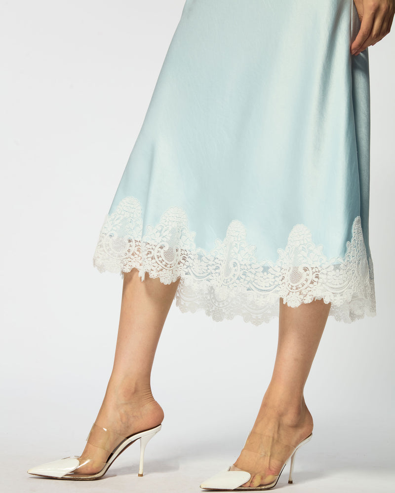 Satin Midi Dress with Lace Hem - Pale Blue SERENA BUTE