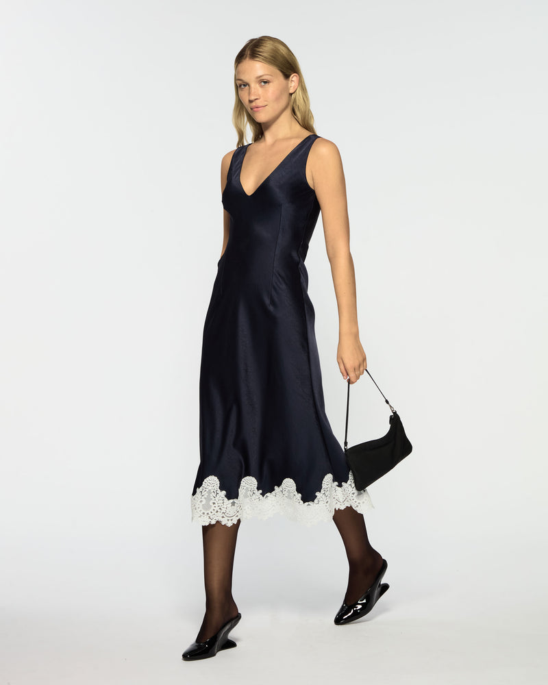 Midi Dress with Lace Hem - Navy Blue picture #3