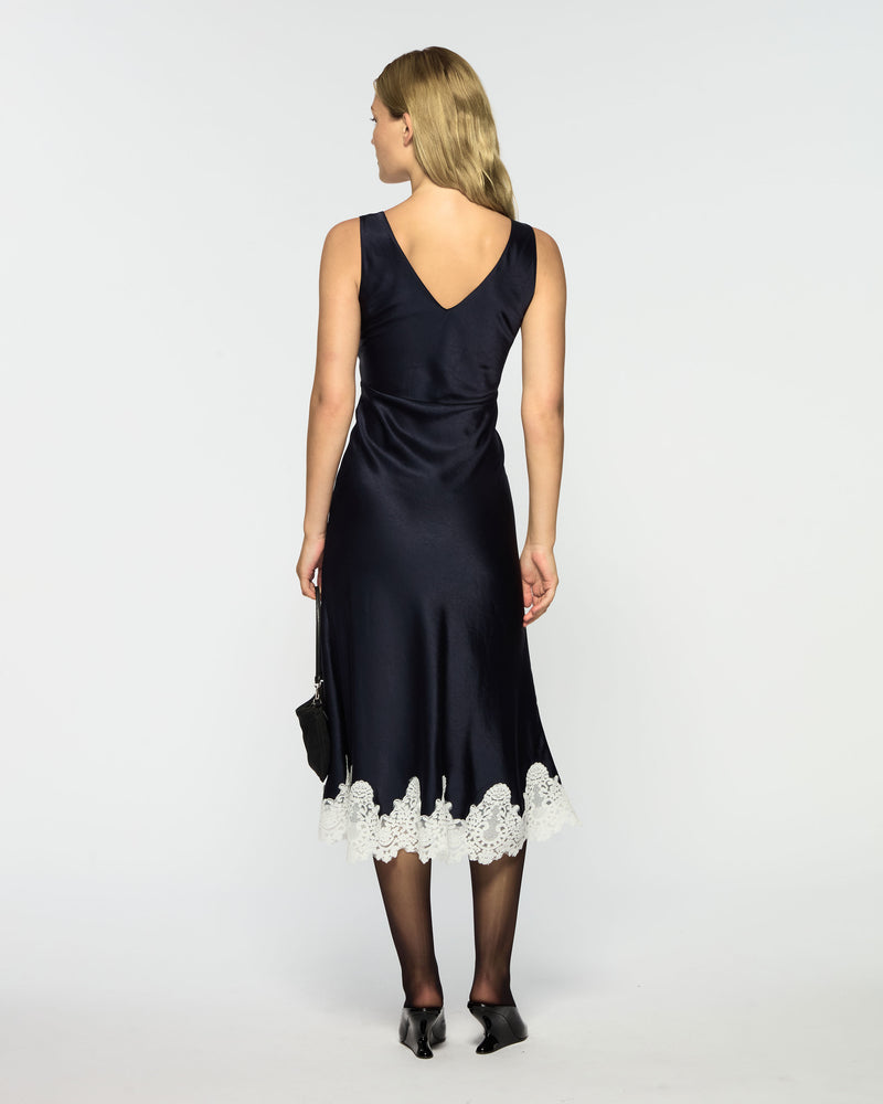 Midi Dress with Lace Hem - Navy Blue picture #4