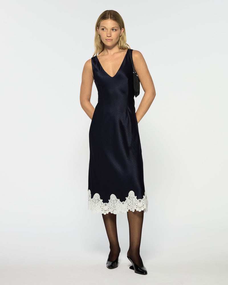Midi Dress with Lace Hem - Navy Blue picture #1