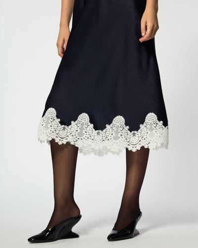Midi Dress with Lace Hem - Navy Blue SERENA BUTE