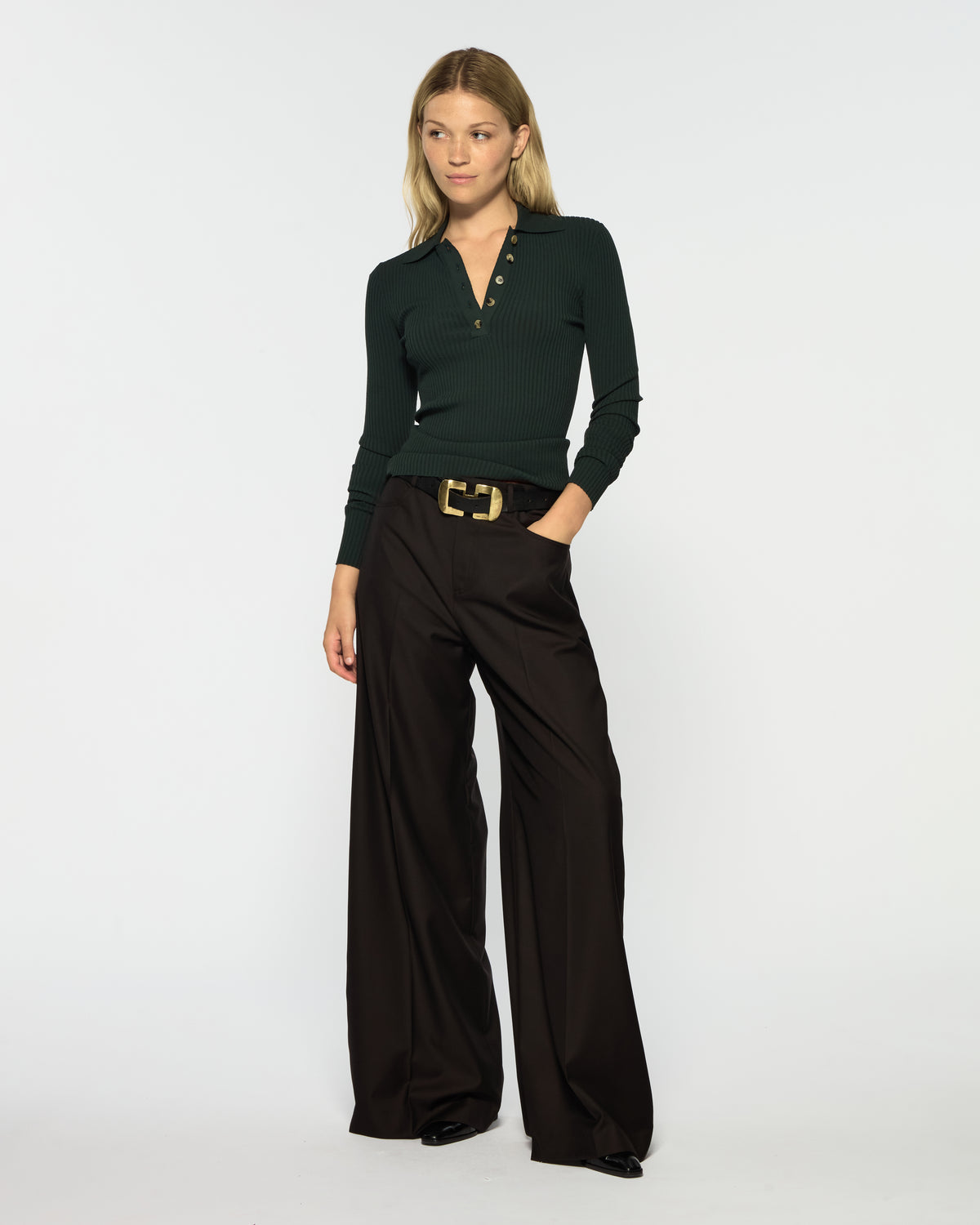 Wide Leg Jean - Chocolate Brown Wool