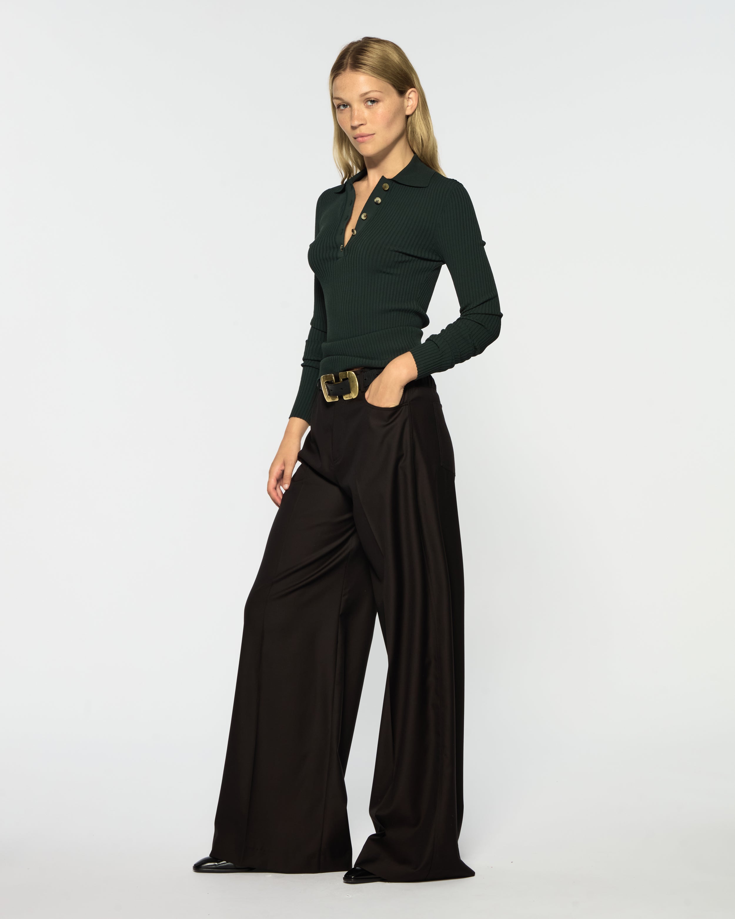 Wide Leg Jean - Chocolate Brown Wool