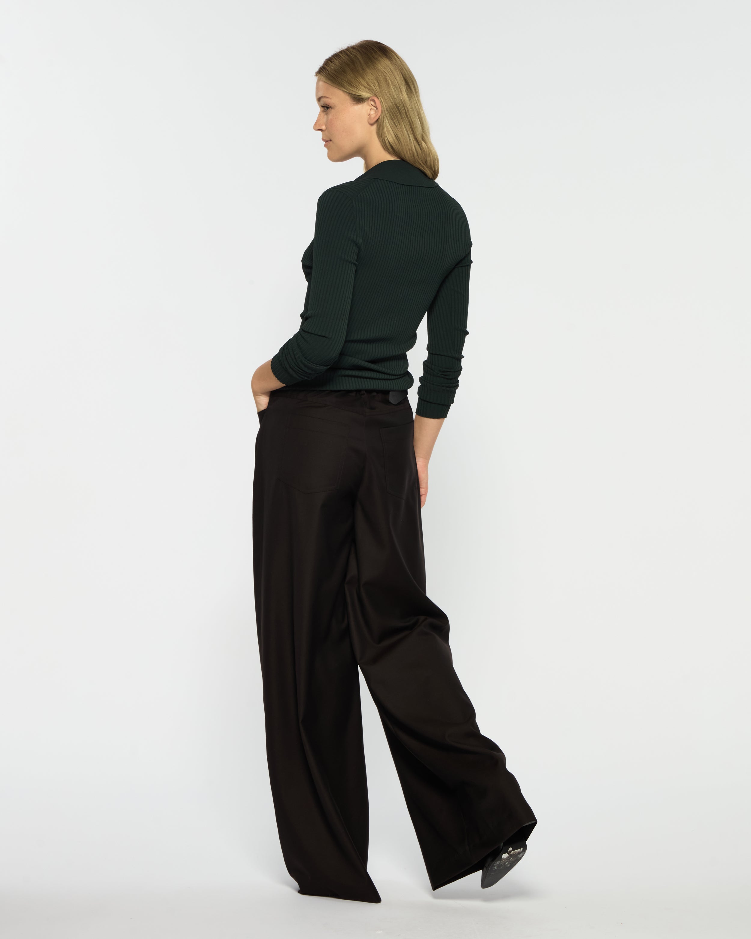 Wide Leg Jean - Chocolate Brown Wool