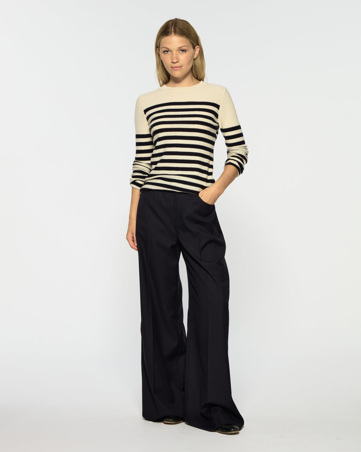 Wide Leg Jean - Navy Blue Wool
