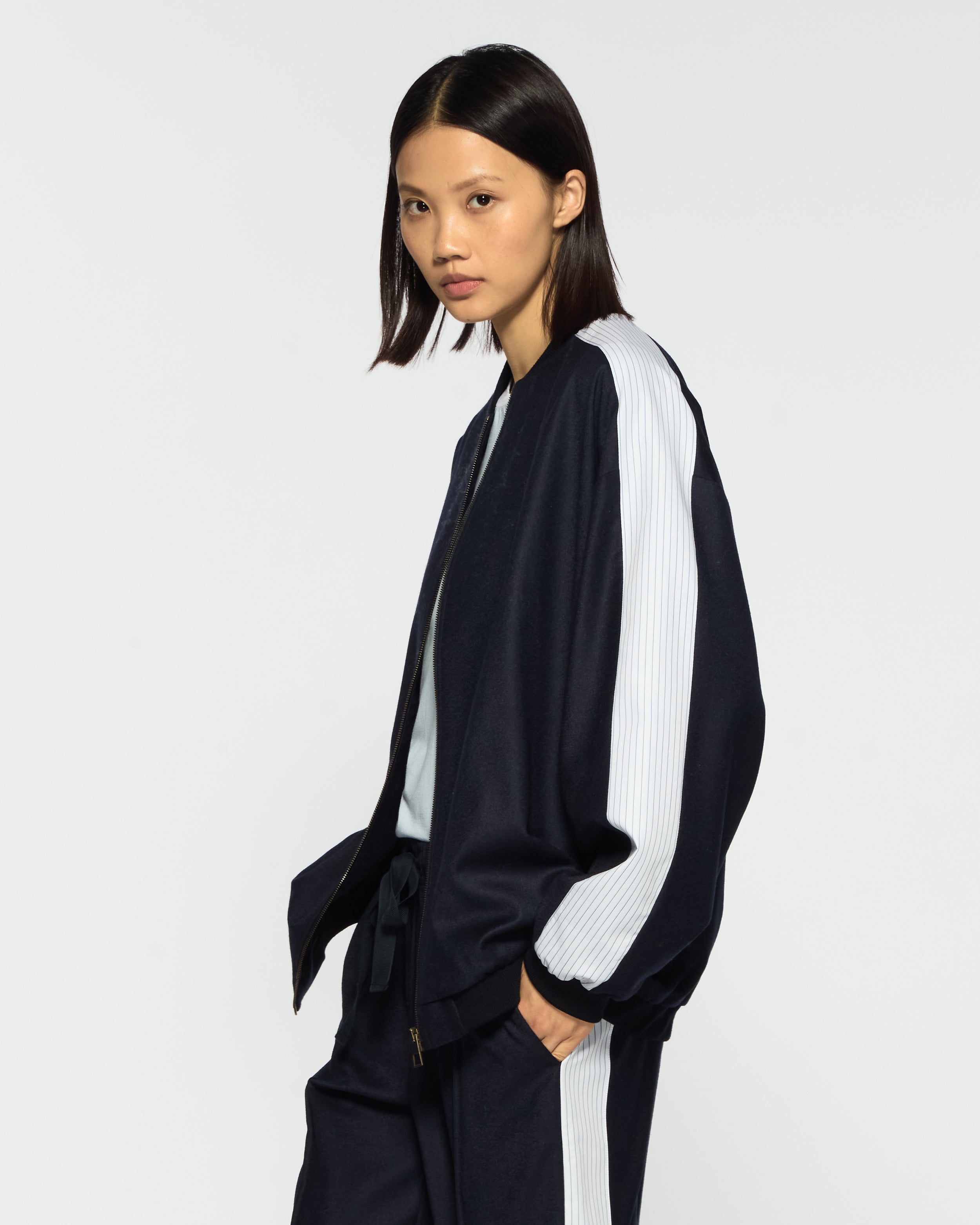 Bomber Jacket - Navy Blue Wool